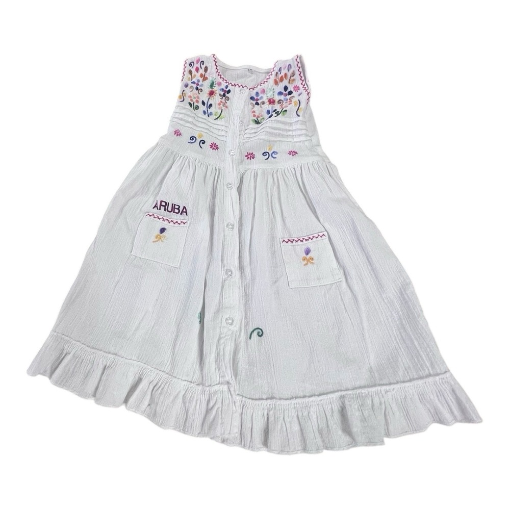 Aruba‎ Embroidered Aruba Floral White Dress Kids Size 6